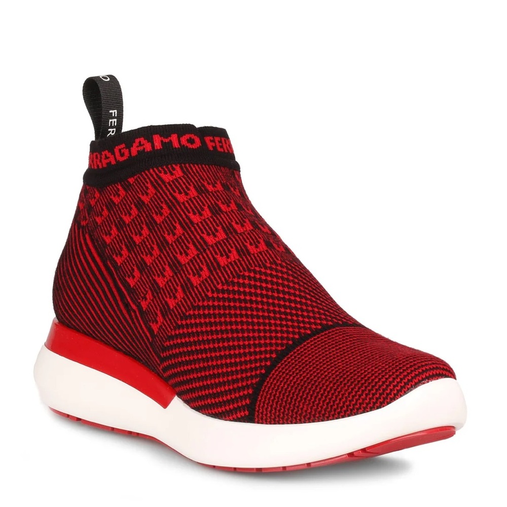 Ferragamo Caprera Red Sock Stretch Ankle Sneakers 7C